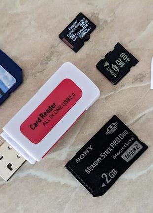 Компактный usb картридер в виде флешки считывателей карт sony ms pro duo, m2, microsd, sd