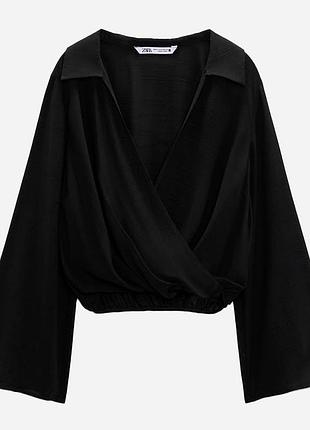 Черная укороченная блуза zara с запахом