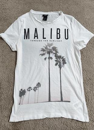 Біла бавовняна футболка з принтом h&m xs