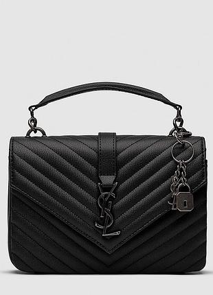 Сумка saint college medium in laurent quilted leather black/silver (