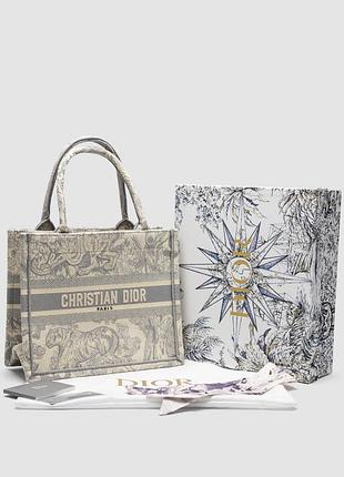 Сумка-діор small book tote ecru and gray toile de jouy embroidery