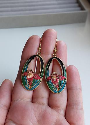 Винтажные серьги с эмалью клуазоне