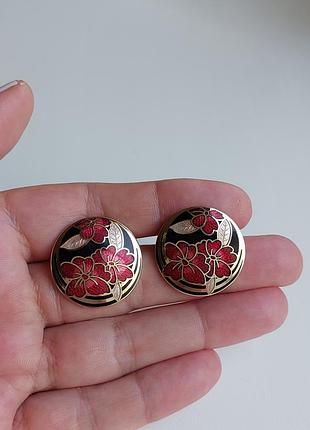 Винтажные серьги с эмалью клуазоне