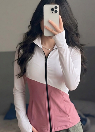 З отворами для пальців 👚 спортивна кофта shein на блискавці 🌸 двоколірна олімпійка xs-s ⚡ рашгард для фітнесу та йоги