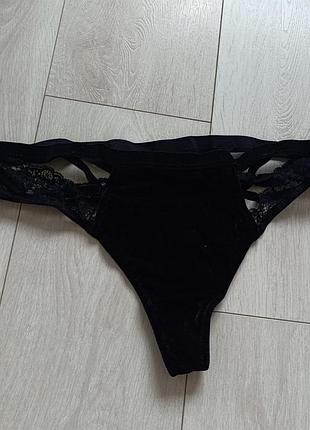 Чорні трусики бархатні стрінги сексуальні танга велюрові бікіні asos l xl 12 14 40 42 48 50