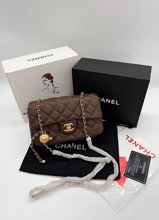 Сумка chanel mini 20 classic flap bag in brown with gold