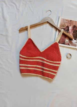 Щільний котоновий в'язаний топ на бретелях у смужку primark розмір с