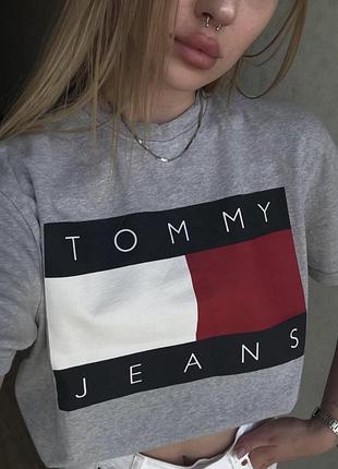 Футболка жіноча tommy jeans томмі джинс, з великим логотипом, сіра
