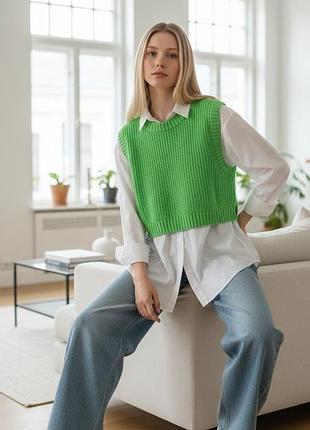 💚 яркая зеленая вязаная жилетка h&amp;m divided (размер m)