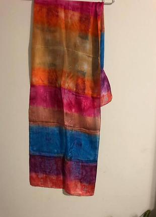 Витончений шовковий шарф ручного фарбування (батик / tie-dye), 37х146 см