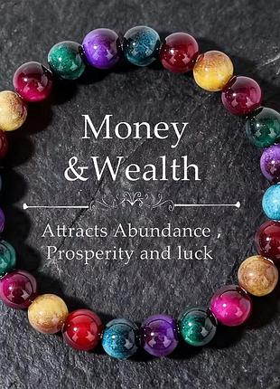 Браслет-талисман «money &amp; wealth» из цветного тигрового глаза унисекс