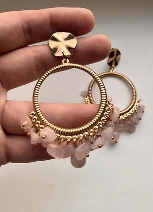 Сережки натуральный розовый кварц серьги