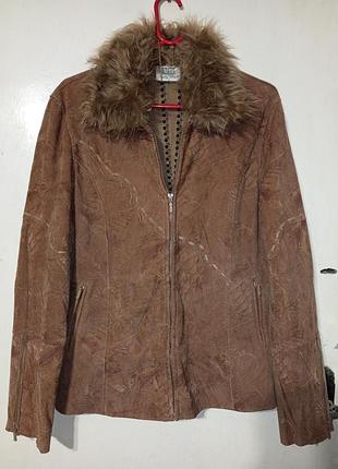 Італійська ефектна укорочена куртка з екозамші vd italy style (xl) зі знімним воротом-хутром