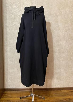 : тепла сукня худі максі з капюшоном та розрізами на  xl-xxl (чорна)