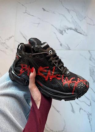 Чёрные кроссовки balenciaga runner graffiti black red x баленсиага раннер 45