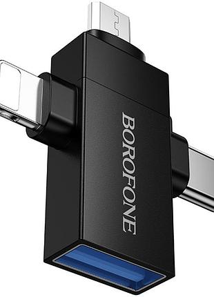 Переходник borofone bv26d 3in1 lightning male/type-c male/micro male to usb2.0 female black