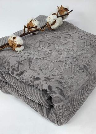 Махровая простынь евро ае cotton 220х240 см серая