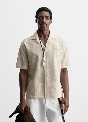 Чоловіча сорочка zara open weave herringbone shirt m