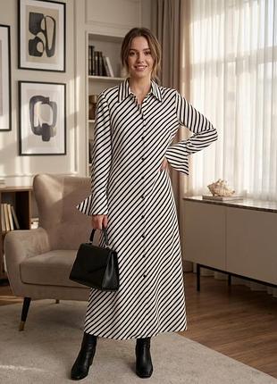 Елегантна сукня-сорочка міді/максі h&m у геометричну смужку
