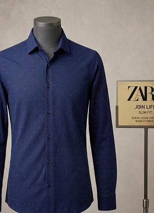 Стильна чоловіча сорочка zara (лінійка join life) у дрібний горошок. фасон: slim fit. розмір: m. склад тканини (60% бавовна, 40% поліестер)
