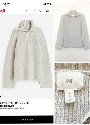 Жіночій светр джемпер hm zip-top rib-knit jumper,  p. s/m