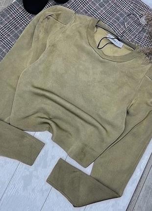Новий в’язаний джемпер zara s короткий джемпер тонкої в’язки золотистий джемпер з об’ємними рукавами зара