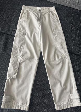 Штани карго оверсайз h&m розмір 38 (m) / світло-бежеві бавовняні брюки з регулюванням низу