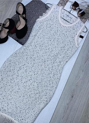 Молочна в’язана сукня mango s коротке плаття з бахромою твідова сукня пряма осіння сукня