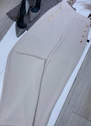 Бежеві брюки h&m l класичні брюки палаццо прямі брюки з ґудзиками широкі жіночі штани