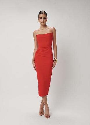 Платье zara xxs, xs, s, красное приталенное миди катон вискоза, натуральная ткань, узкое по фигуре, бандажное, драпировка на талии, элегантное, бюстье