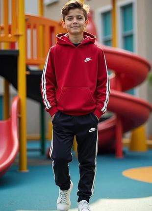 Детский мужской спортивный костюм nike - худи и штаны найк для мальчика демисезонный двунитка красный 140 146