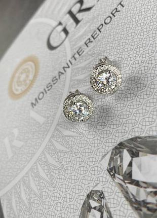 Сережки-пусети з муасанітом 0,5 ct, круглі