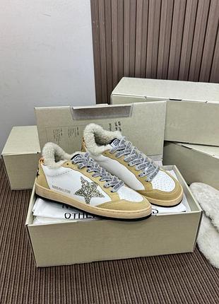 Найвища якість! утеплені зимові кросівки golden goose ball star щільне натуральне хутро