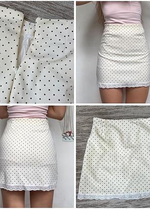 Спідниця міні прямого крою полька дот polka dot