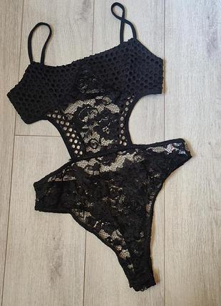 Боді чорне мереживне pretty little thing 38 розмір