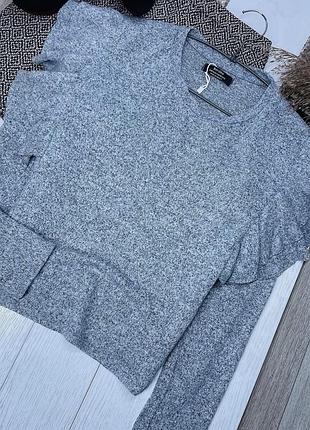 Новий в’язаний джемпер bershka m oversize тонкий джемпер м’який сірий джемпер вільного прямого крою з крильцями