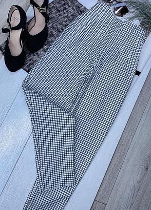 Жіночі штани zara s класичні штани завужені чорно-білі штани банани в клітинку брюки зара на високій посадці