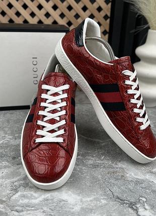 Gucci ace web low sneakers чоловічі кросівки шкіра крокодила оригінал 43.5 eur