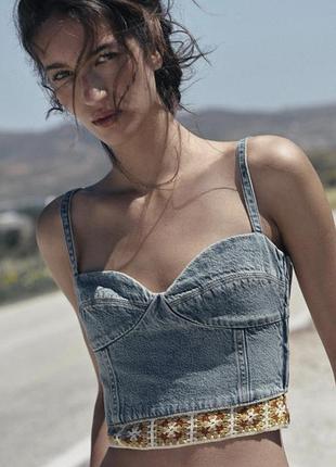 Джинсовий топ з макраме розмір xs zara