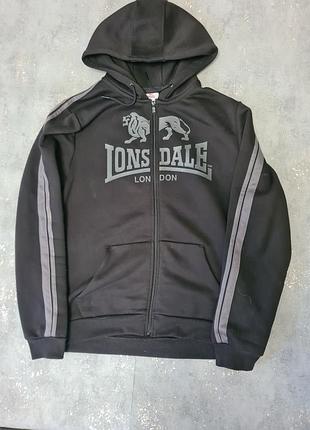 Мужская спортивная кофта (зип-худи) бренда lonsdale london в черном цвете с серыми
