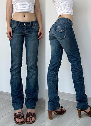 Джинсы 38 40 m | аккуратный маленький клеш flared bootcut прямые низкая талия посадка синие винтаж vintage 2000be y2k