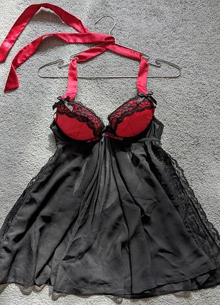 Жіночий пеньюар з пуш ап ann summers мереживо атласний