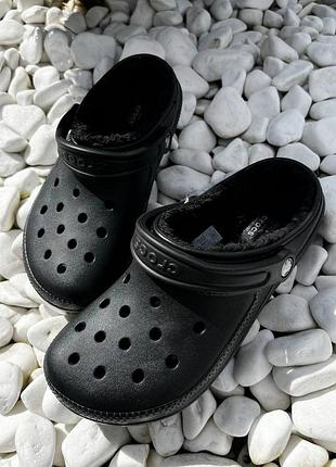 Утеплені сабо крокси crocs classic lined black  чорні утеплені сабо крокси crocs crocs classic lined black