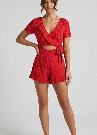Новий яскравий ромпер / комбінезон на запах prettylittlething в горошок (розмір 16 / xl)