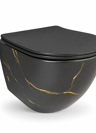Подвесной унитаз vbi vulcano black marble matt tornado