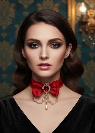 12-368 фатиновий чокер-бант з брошкою та підвіскою місяць