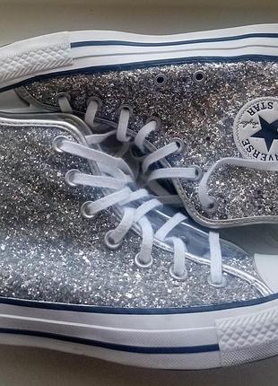 Жіночі високі срібляті кеди converse (оригінал)
