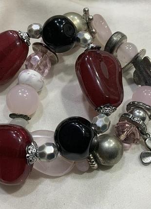 🍓 сет из 2-х винтажных эластичных браслетов с натуральным розовым кварцем и подвеской клевера 🌸 ✨ 🍀