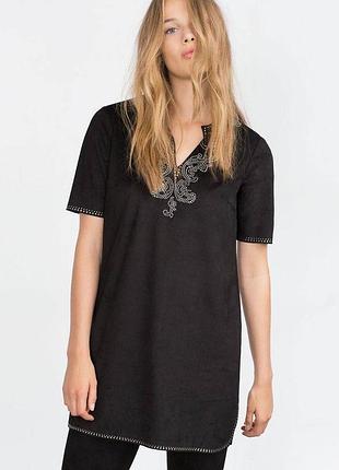 Женское платье-туника zara из мягкой эко замши