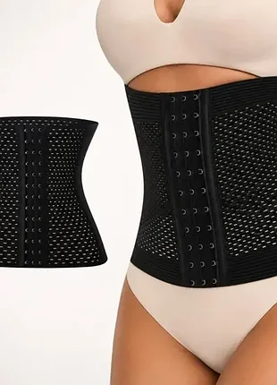 Корегуючий корсет waist band xl, 2xl,3xl чорний для живота та талії регульований на гачках